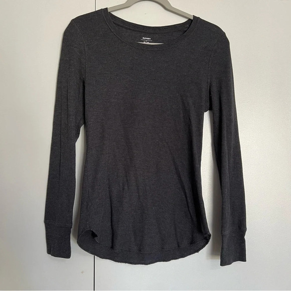 Old Navy Long Sleeve Thermal Crewneck Dark Charcoal Womens size medium - Picture 2 of 9